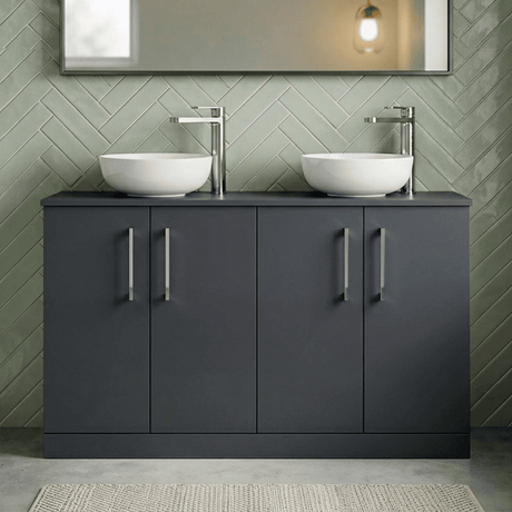 [BFLE1403W2] Balterley Level Modern Bathroom 2 Door Floor Standing Vanity Unit with Laminate Worktop & Handles, Dark Grey, 1200 mm - Silo