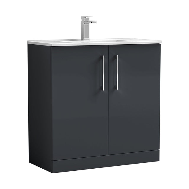 [BFLE1405B] Balterley  Modern Bathroom 2 Soft Close Door & Minimalist Vanity Unit Basin, Dark Grey, 435mm - Cutout