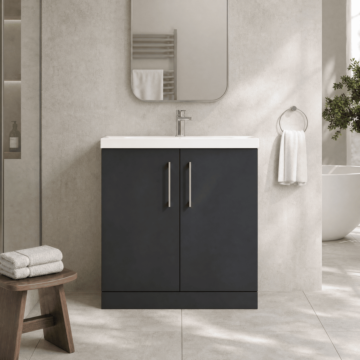 [BFLE1405D] Bramshall Contemporary 2 Soft Close Doors Floor Standing Vanity Basin Unit, Choice of Size/Basin Type/Colour - Silo