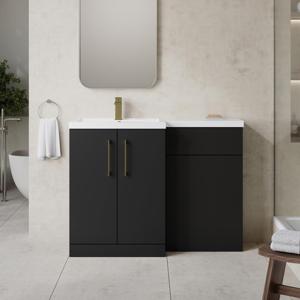 [BFLE1411LH017] Bramshall Combination Vanity Unit with Basin & WC, Left Hand, 1100mm x 390mm - Choice of Colour and Handle Finish - Lifestyle 1
