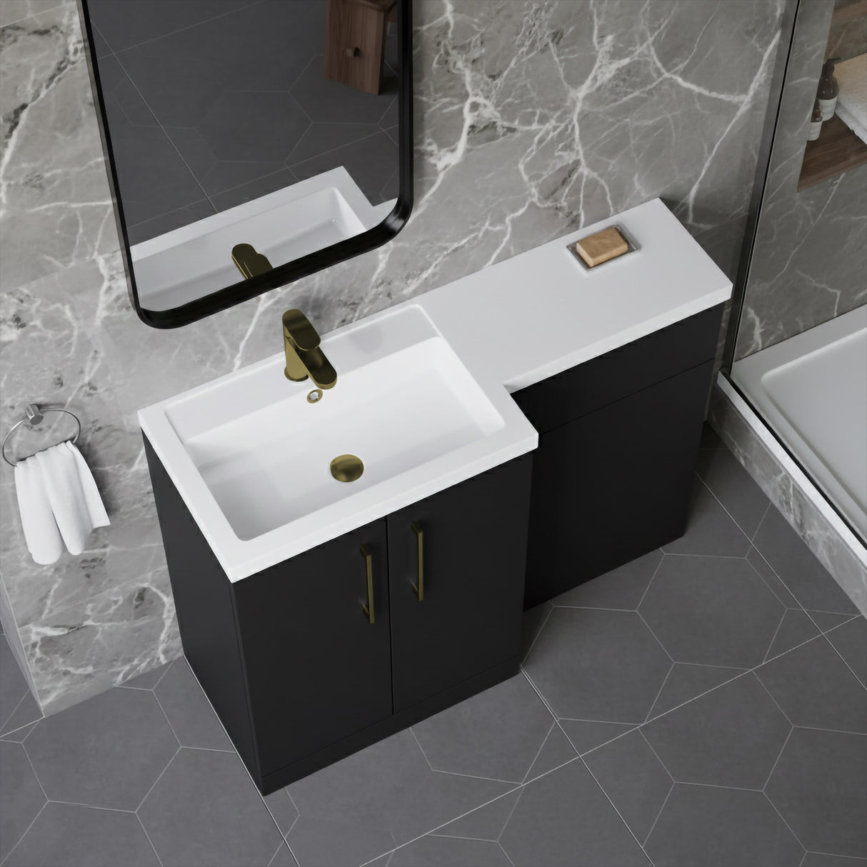 [BFLE1411LH017] Bramshall Combination Vanity Unit with Basin & WC, Left Hand, 1100mm x 390mm - Choice of Colour and Handle Finish - Lifestyle 2