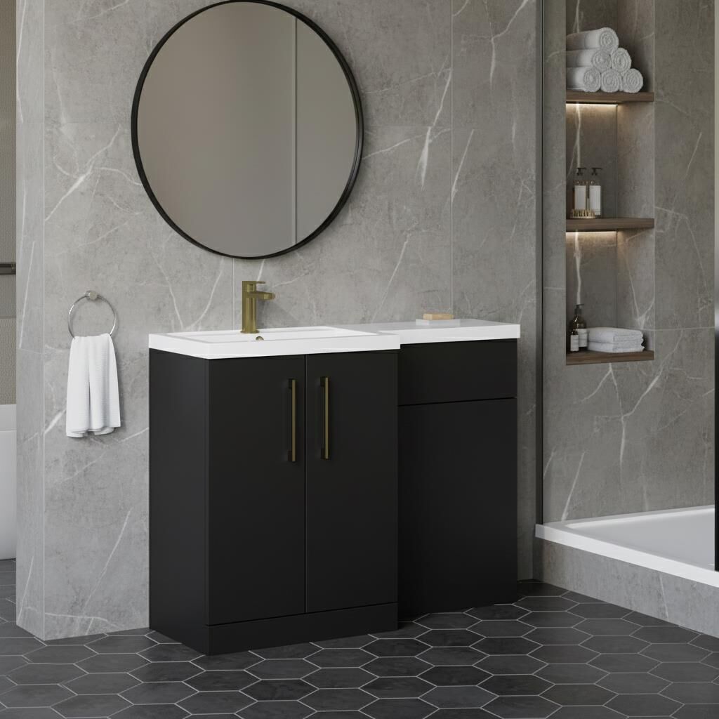 [BFLE1411LH017] Bramshall Combination Vanity Unit with Basin & WC, Left Hand, 1100mm x 390mm - Choice of Colour and Handle Finish - Lifestyle 3