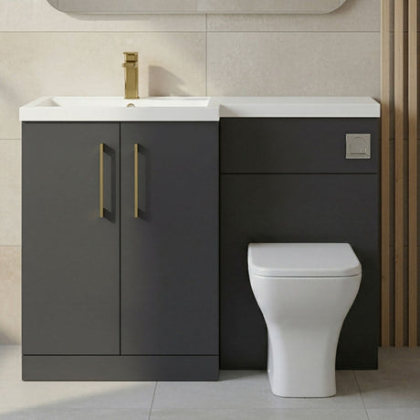 [BFLE1411LH017] Bramshall Combination Vanity Unit with Basin & WC, Left Hand, 1100mm x 390mm - Choice of Colour and Handle Finish - Silo