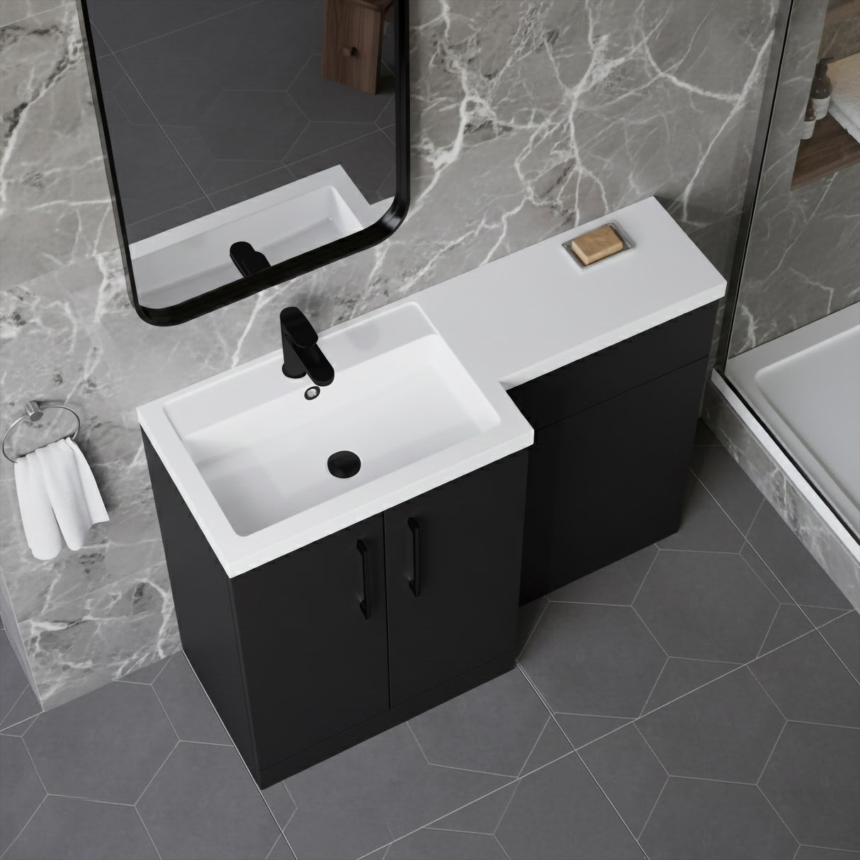 [BFLE1411LH018] Bramshall Combination Vanity Unit with Basin & WC, Left Hand, 1100mm x 390mm - Choice of Colour and Handle Finish - Lifestyle 2