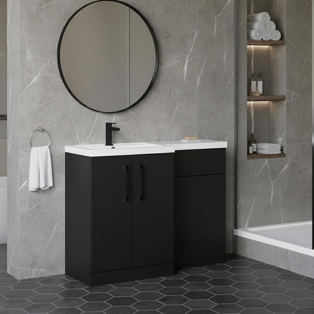 [BFLE1411LH018] Bramshall Combination Vanity Unit with Basin & WC, Left Hand, 1100mm x 390mm - Choice of Colour and Handle Finish - Lifestyle 3
