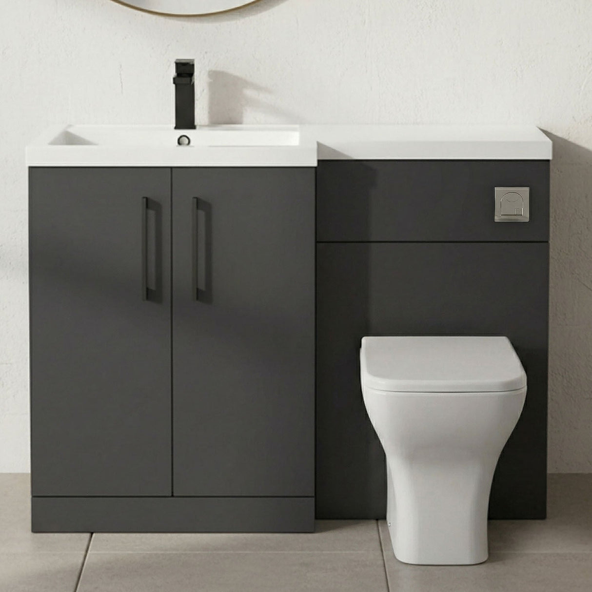 [BFLE1411LH018] Bramshall Combination Vanity Unit with Basin & WC, Left Hand, 1100mm x 390mm - Choice of Colour and Handle Finish - Silo