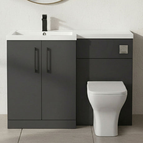 [BFLE1411LH018] Bramshall Combination Vanity Unit with Basin & WC, Left Hand, 1100mm x 390mm - Choice of Colour and Handle Finish - Silo