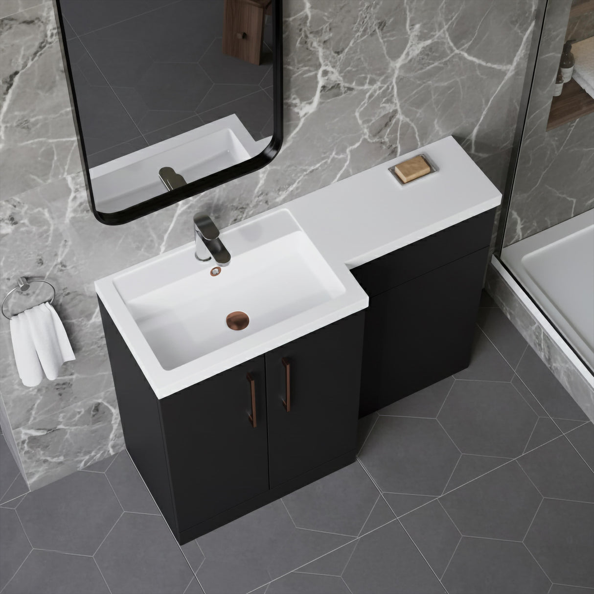 [BFLE1411LH019] Bramshall Combination Vanity Unit with Basin & WC, Left Hand, 1100mm x 390mm - Choice of Colour and Handle Finish - Lifestyle 2