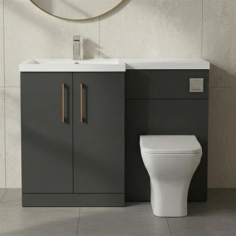 [BFLE1411LH019] Bramshall Combination Vanity Unit with Basin & WC, Left Hand, 1100mm x 390mm - Choice of Colour and Handle Finish - Silo
