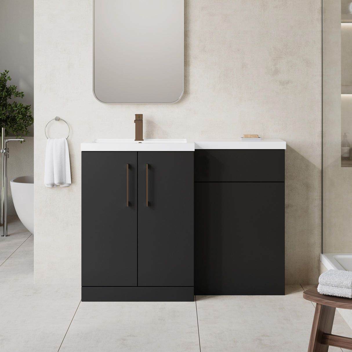 [BFLE1411LH1516] Bramshall Combination Vanity Unit with Basin & WC, Left Hand, 1100mm x 390mm - Choice of Colour and Handle Finish - Lifestyle 1