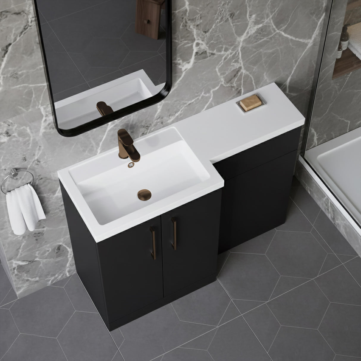 [BFLE1411LH1516] Bramshall Combination Vanity Unit with Basin & WC, Left Hand, 1100mm x 390mm - Choice of Colour and Handle Finish - Lifestyle 2