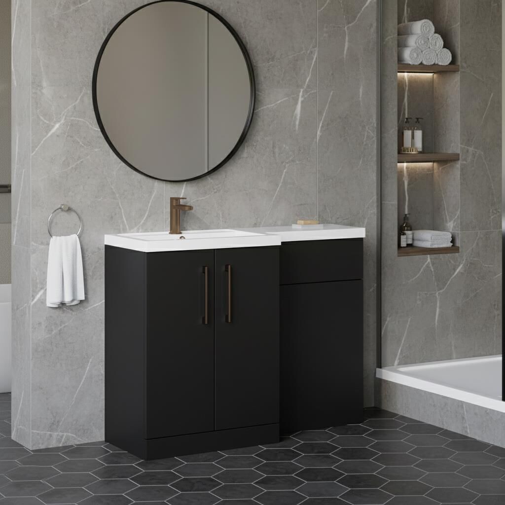 [BFLE1411LH1516] Bramshall Combination Vanity Unit with Basin & WC, Left Hand, 1100mm x 390mm - Choice of Colour and Handle Finish - Lifestyle 3