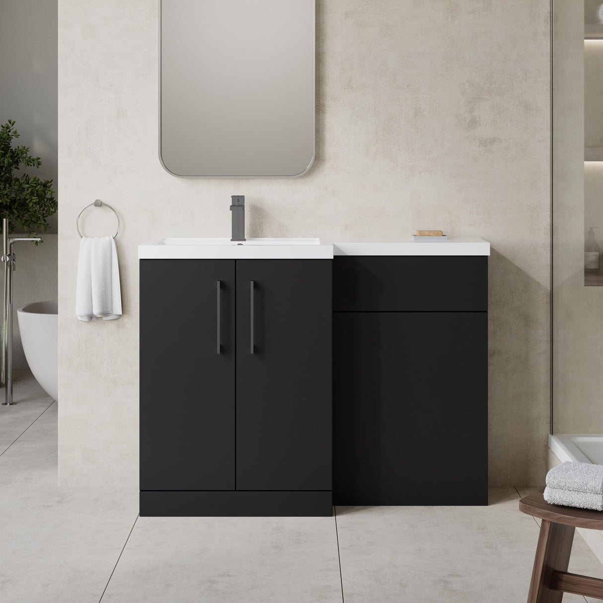[BFLE1411LH716] Bramshall Combination Vanity Unit with Basin & WC, Left Hand, 1100mm x 390mm - Choice of Colour and Handle Finish - Lifestyle 1
