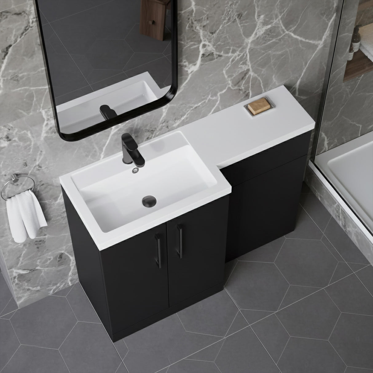 [BFLE1411LH716] Bramshall Combination Vanity Unit with Basin & WC, Left Hand, 1100mm x 390mm - Choice of Colour and Handle Finish - Lifestyle 2