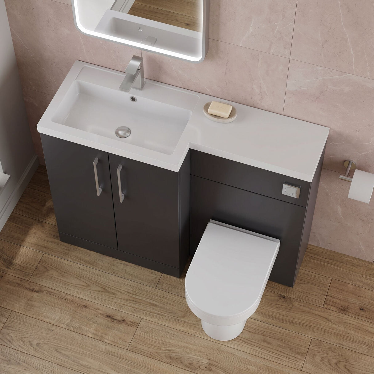 [BFLE1411L] Bramshall Combination Vanity Unit with Basin & WC, Left Hand, 1100mm x 390mm - Choice of Colour and Handle Finish - Lifestyle 3