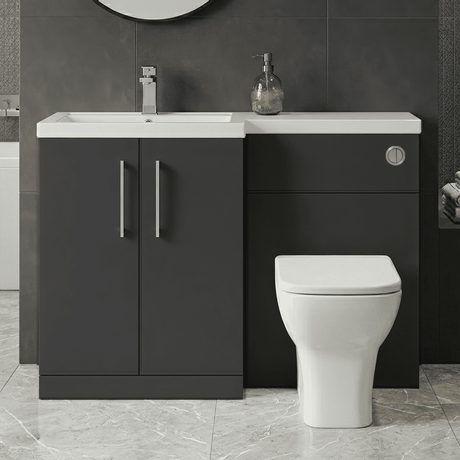 [BFLE1411L] Bramshall Combination Vanity Unit with Basin & WC, Left Hand, 1100mm x 390mm - Choice of Colour and Handle Finish - Silo