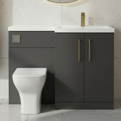 [BFLE1411RH017] Bramshall Combination Vanity Unit with Basin & WC, Right Hand, 1100mm x 390mm - Choice of Colour and Handle Finish - Silo