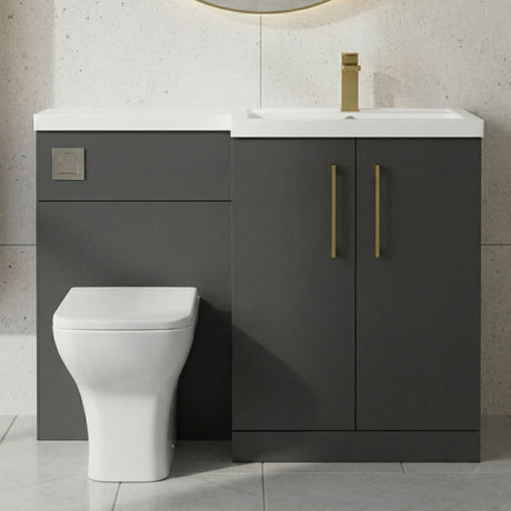 [BFLE1411RH017] Bramshall Combination Vanity Unit with Basin & WC, Right Hand, 1100mm x 390mm - Choice of Colour and Handle Finish - Silo