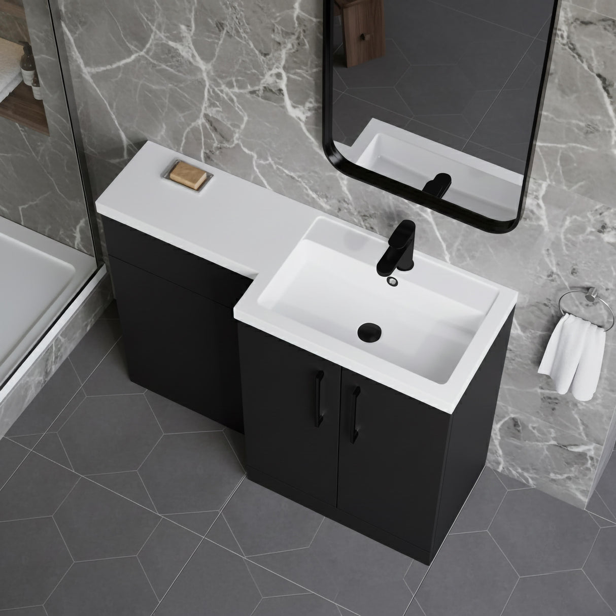 [BFLE1411RH018] Bramshall Combination Vanity Unit with Basin & WC, Right Hand, 1100mm x 390mm - Choice of Colour and Handle Finish - Lifestyle 2