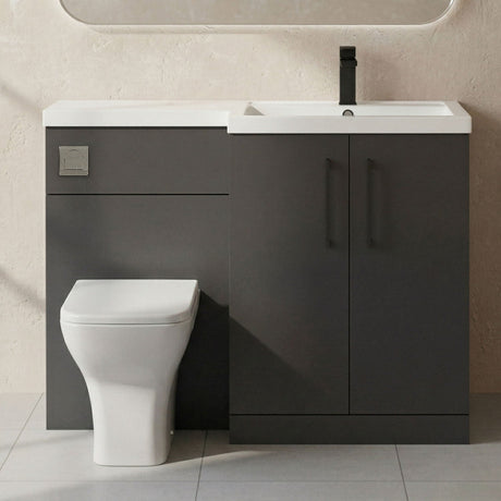 [BFLE1411RH018] Bramshall Combination Vanity Unit with Basin & WC, Right Hand, 1100mm x 390mm - Choice of Colour and Handle Finish - Silo