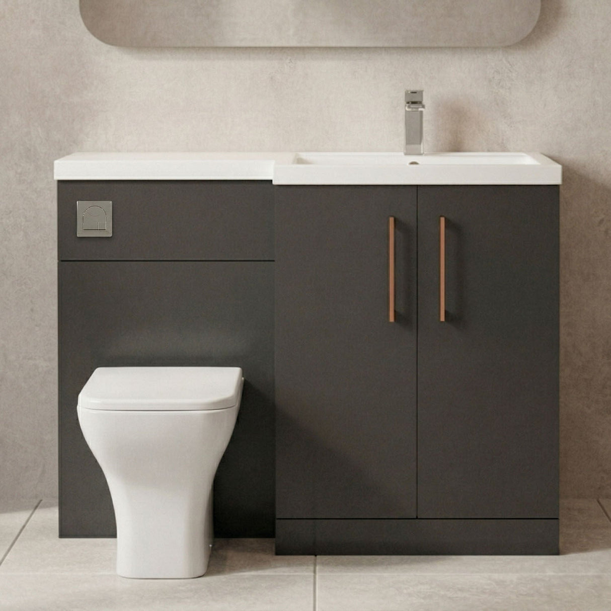 [BFLE1411RH019] Bramshall Combination Vanity Unit with Basin & WC, Right Hand, 1100mm x 390mm - Choice of Colour and Handle Finish - Silo