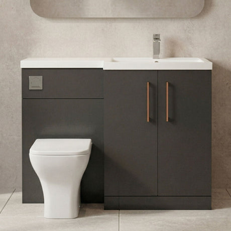 [BFLE1411RH019] Bramshall Combination Vanity Unit with Basin & WC, Right Hand, 1100mm x 390mm - Choice of Colour and Handle Finish - Silo
