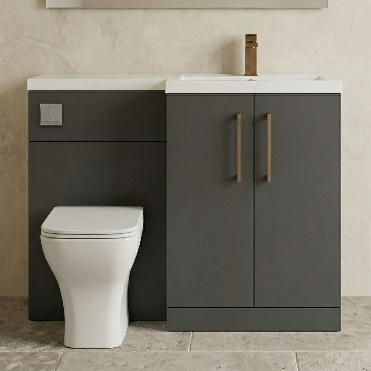[BFLE1411RH1516] Bramshall Combination Vanity Unit with Basin & WC, Right Hand, 1100mm x 390mm - Choice of Colour and Handle Finish - Silo
