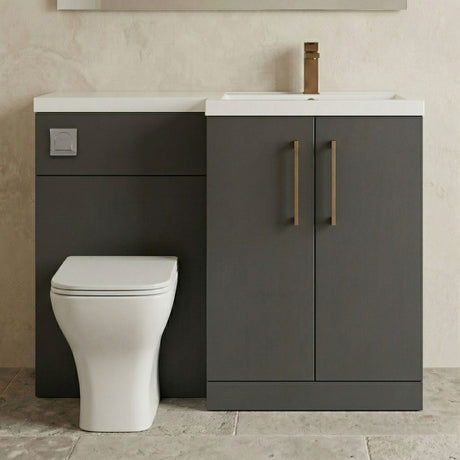 [BFLE1411RH1516] Bramshall Combination Vanity Unit with Basin & WC, Right Hand, 1100mm x 390mm - Choice of Colour and Handle Finish - Silo