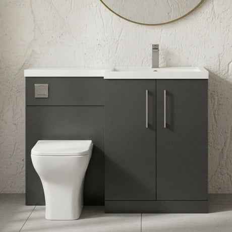 [BFLE1411RH716] Bramshall Combination Vanity Unit with Basin & WC, Right Hand, 1100mm x 390mm - Choice of Colour and Handle Finish - Silo