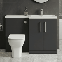 [BFLE1411R] Bramshall Combination Vanity Unit with Basin & WC, Right Hand, 1100mm x 390mm - Choice of Colour and Handle Finish - Silo