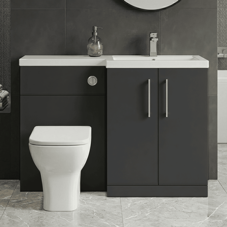 [BFLE1411R] Bramshall Combination Vanity Unit with Basin & WC, Right Hand, 1100mm x 390mm - Choice of Colour and Handle Finish - Silo