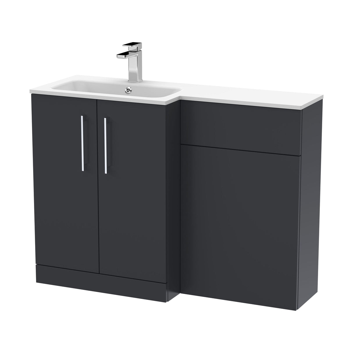 [BFLE1412L] Bramshall Contemporary 2 Door Left-Hand Floor Standing Combination Unit with Stone Basin, Dark Grey, 1100mm - Cutout