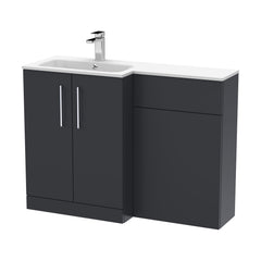 [BFLE1412L] Bramshall Contemporary 2 Door Left-Hand Floor Standing Combination Unit with Stone Basin, Dark Grey, 1100mm - Cutout