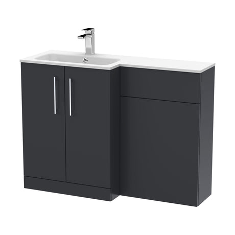 [BFLE1412L] Bramshall Contemporary 2 Door Left-Hand Floor Standing Combination Unit with Stone Basin, Dark Grey, 1100mm - Cutout