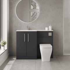 [BFLE1412L] Bramshall Contemporary 2 Door Floor Standing Combination Unit with Stone Basin, 1100mm, Choice of Orientation and Colour