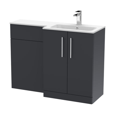 [BFLE1412R] Bramshall Contemporary 2 Door Right-Hand Floor Standing Combination Unit with Stone Basin, Dark Grey, 1100mm - Cutout