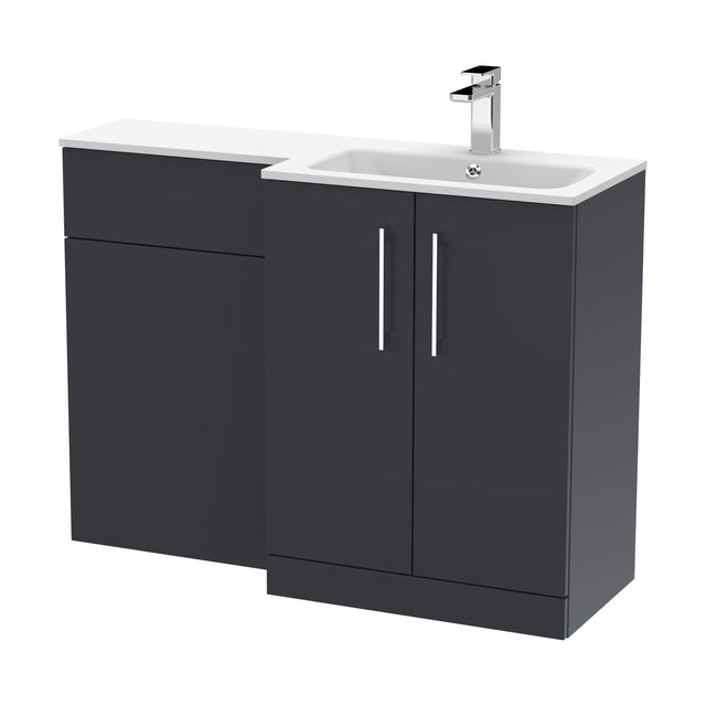 [BFLE1412R] Bramshall Contemporary 2 Door Right-Hand Floor Standing Combination Unit with Stone Basin, Dark Grey, 1100mm - Cutout