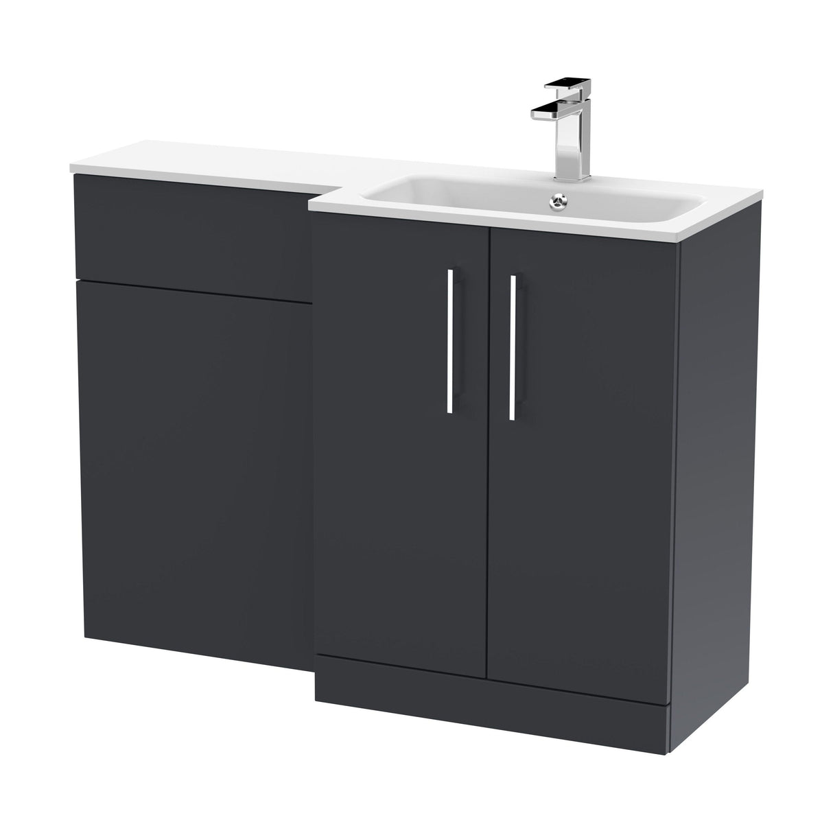 [BFLE1412R] Bramshall Contemporary 2 Door Floor Standing Combination Unit with Stone Basin, 1100mm, Choice of Orientation and Colour - Cutout