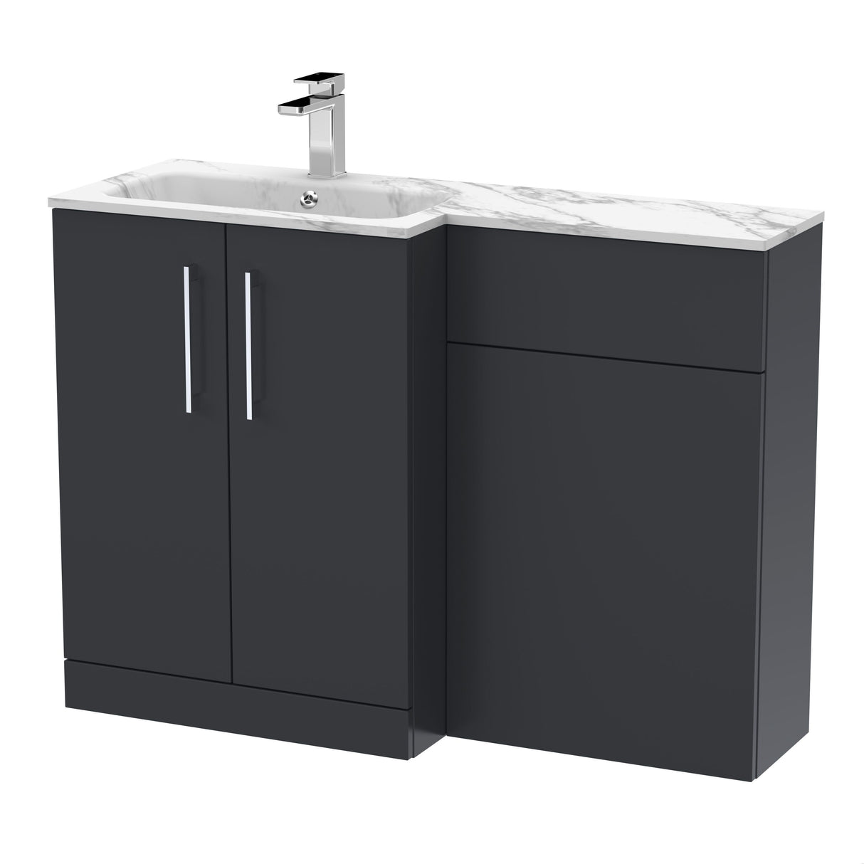 [BFLE1413L] Bramshall Contemporary 2 Door Floor Standing Combination Unit with Stone Basin, 1100mm, Choice of Orientation and Colour - Cutout