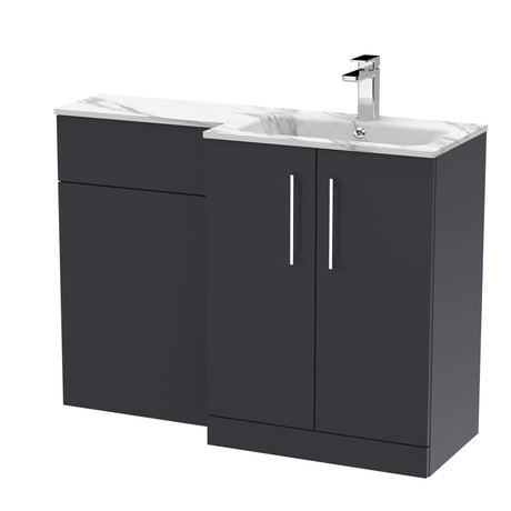[BFLE1413R] Bramshall Contemporary 2 Door Floor Standing Combination Unit with Stone Basin, 1100mm, Choice of Orientation and Colour - Cutout
