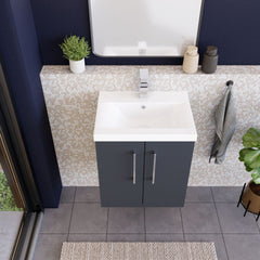[BFLE1421A] Bramshall Contemporary 2 Door Wall Hung Vanity Basin Unit with Mid-Edge Basin, Choice of Size and Colour - Lifestyle 2