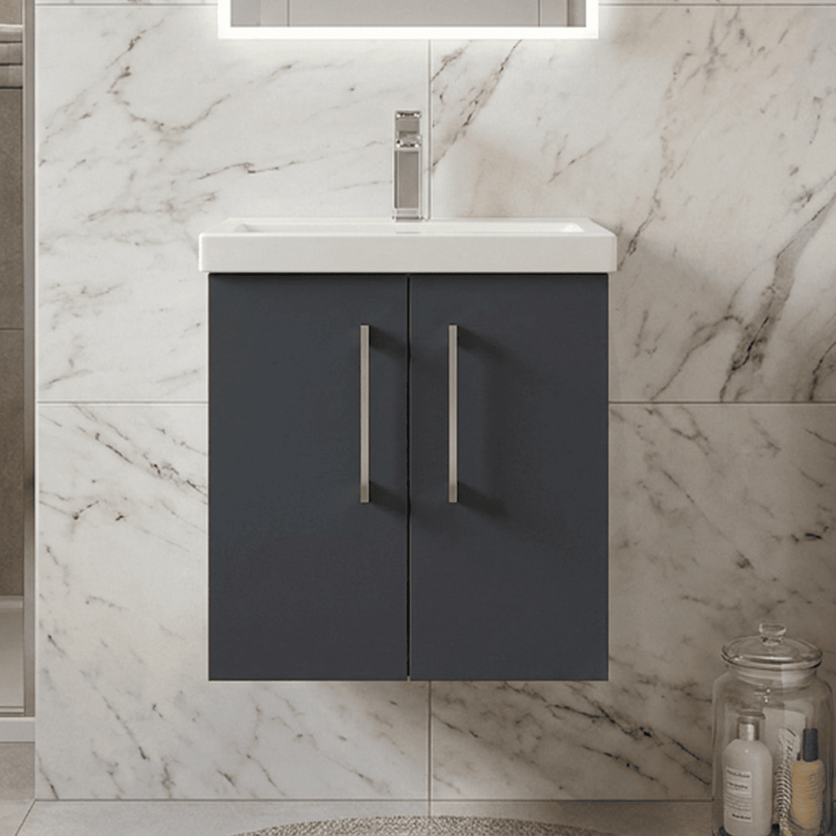 [BFLE1421A] Bramshall Contemporary 2 Door Wall Hung Vanity Basin Unit with Mid-Edge Basin, Choice of Size and Colour - Silo