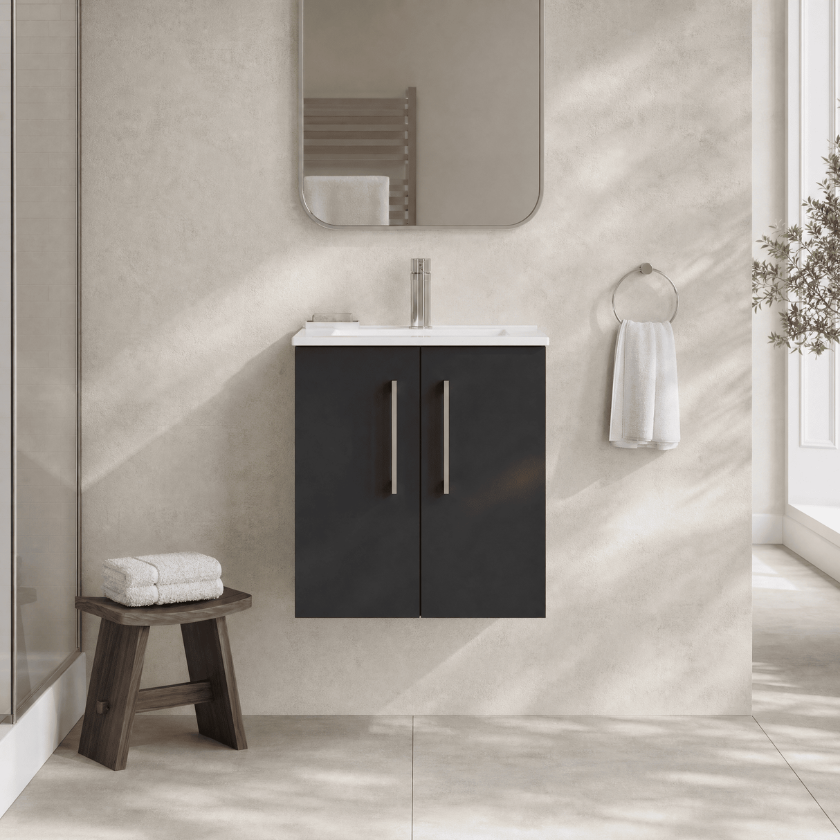 [BFLE1421B] Balterley  Modern Bathroom 2 Soft Close Door & Minimalist Wall Hung Vanity Unit Basin, Dark Grey, 345mm - Lifestyle 1