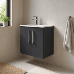 [BFLE1421B] Balterley  Modern Bathroom 2 Soft Close Door & Minimalist Wall Hung Vanity Unit Basin, Dark Grey, 345mm - Lifestyle 3