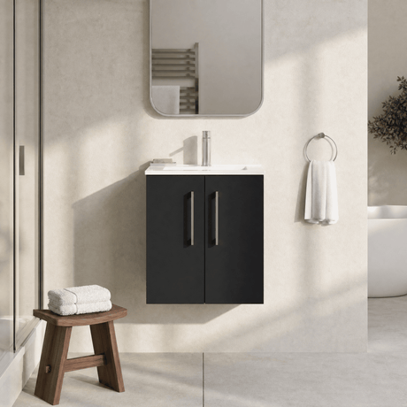 [BFLE1421B] Balterley  Modern Bathroom 2 Soft Close Door & Minimalist Wall Hung Vanity Unit Basin, Dark Grey, 345mm - Silo