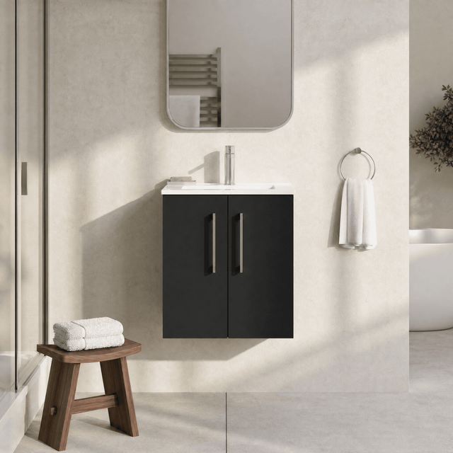 [BFLE1421B] Balterley  Modern Bathroom 2 Soft Close Door & Minimalist Wall Hung Vanity Unit Basin, Dark Grey, 345mm - Silo