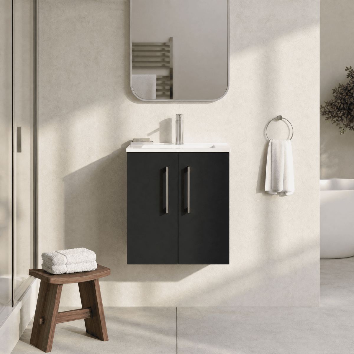 [BFLE1421B] Bramshall Contemporary 2 Door Wall Hung Vanity Basin Unit, Choice of Size, Colour and Basin - Studio Shot