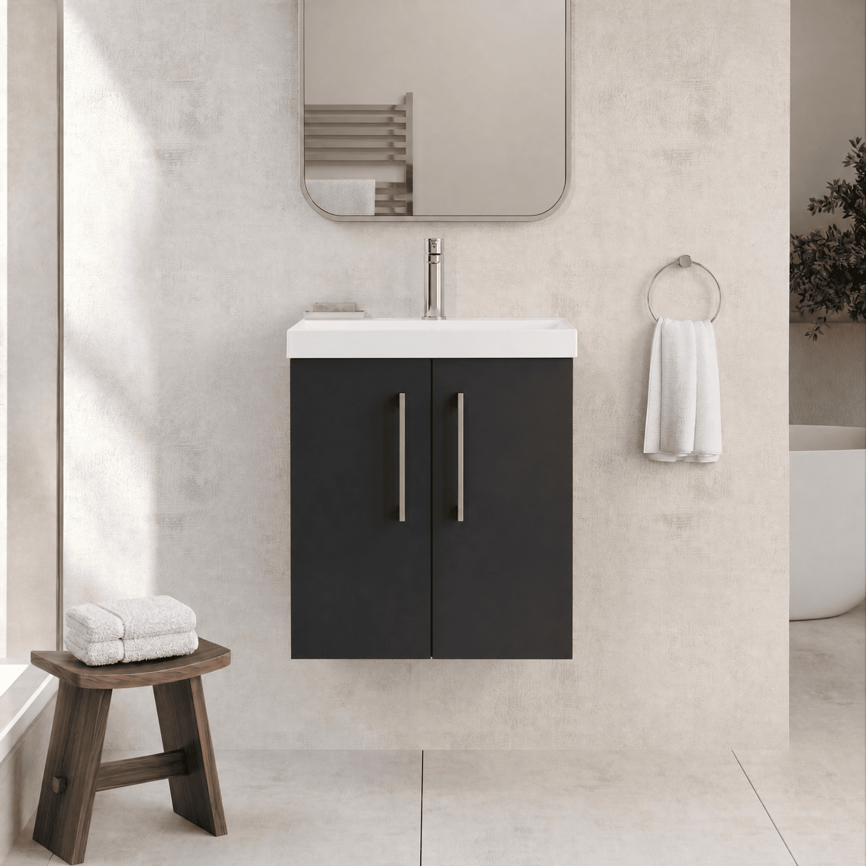 [BFLE1421D] Balterley  Contemporary Bathroom 2 Soft Close Door & Thin-Edge Wall Hung Vanity Unit Basin, Dark Grey, 500mm - Lifestyle 1