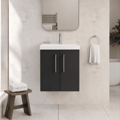 [BFLE1421D] Balterley  Contemporary Bathroom 2 Soft Close Door & Thin-Edge Wall Hung Vanity Unit Basin, Dark Grey, 500mm - Lifestyle 1