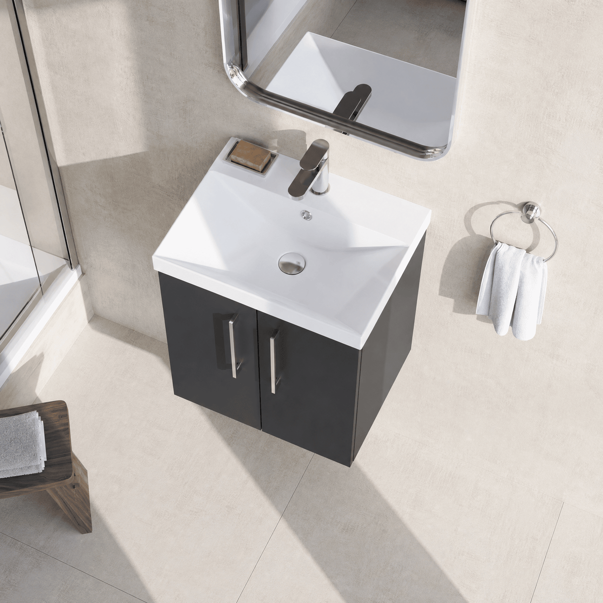 [BFLE1421D] Balterley  Contemporary Bathroom 2 Soft Close Door & Thin-Edge Wall Hung Vanity Unit Basin, Dark Grey, 500mm - Lifestyle 2